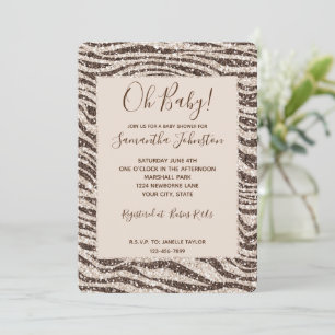 Invitation Baby shower de Parties scintillant Zebra Blush Cre