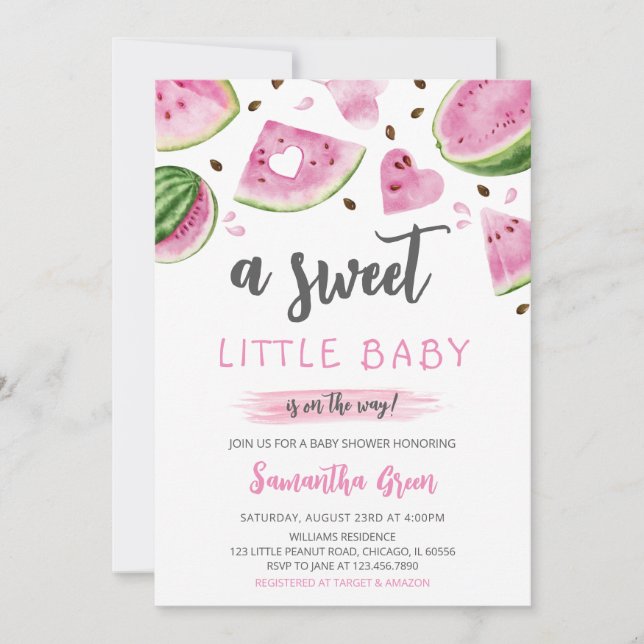 Invitation Baby shower de pastèque rose (Devant)