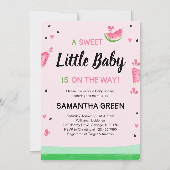 Invitation Baby shower de pastèque rose (Devant)