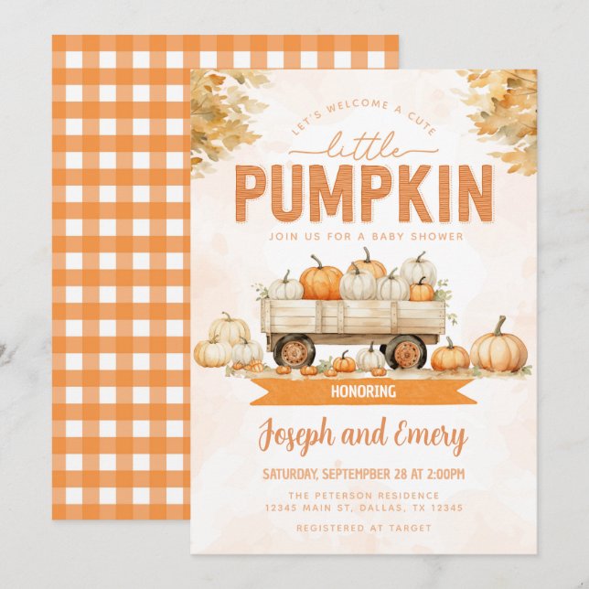 Invitation Baby shower de patchs Citrouille Automne (Devant / Derrière)