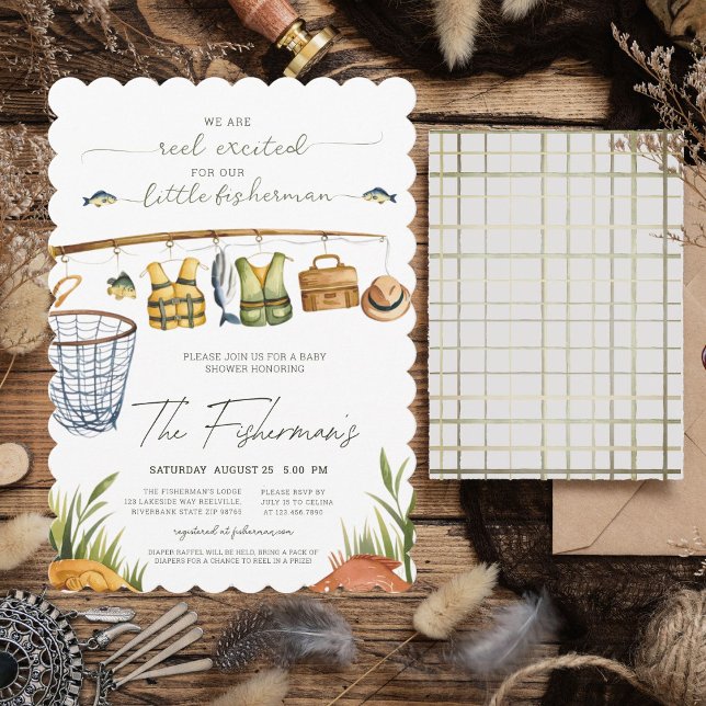 Invitation Baby shower de pêche à l'aquarelle Excitée Reel (Créateur téléchargé)