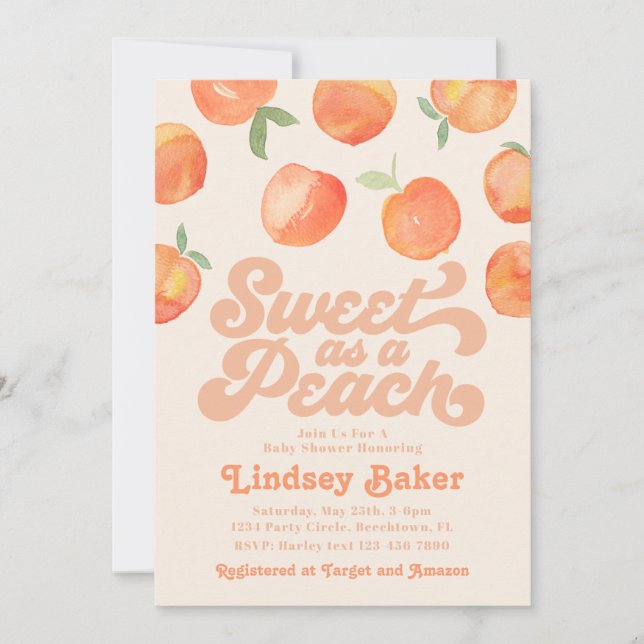 Invitation Baby shower de pêche | Baby Peach (Devant)