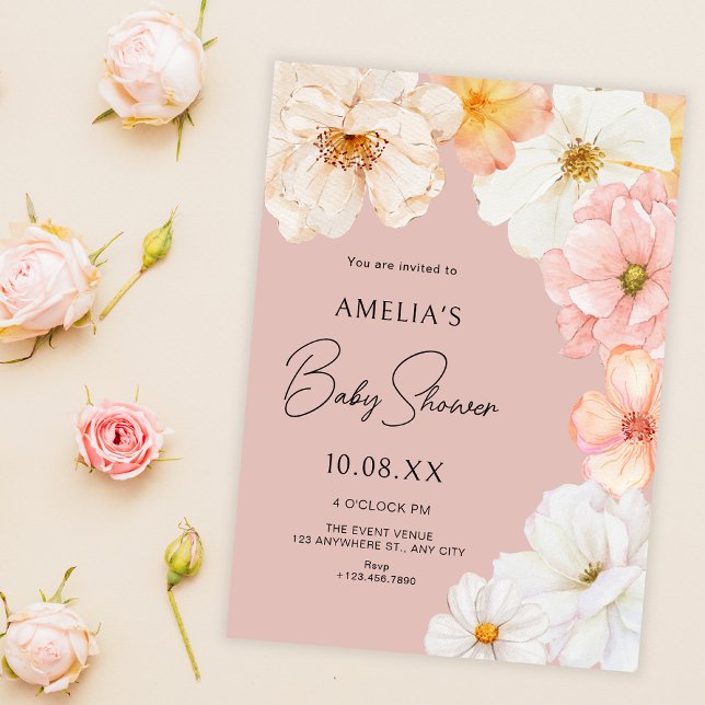Invitation Baby shower de pêche floral (Créateur téléchargé)