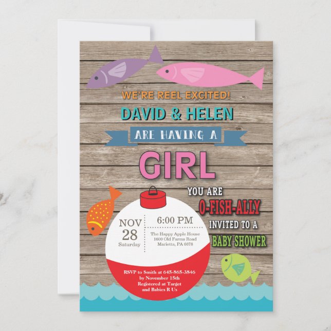 Invitation Baby shower de pêche Poisson féminin (Devant)