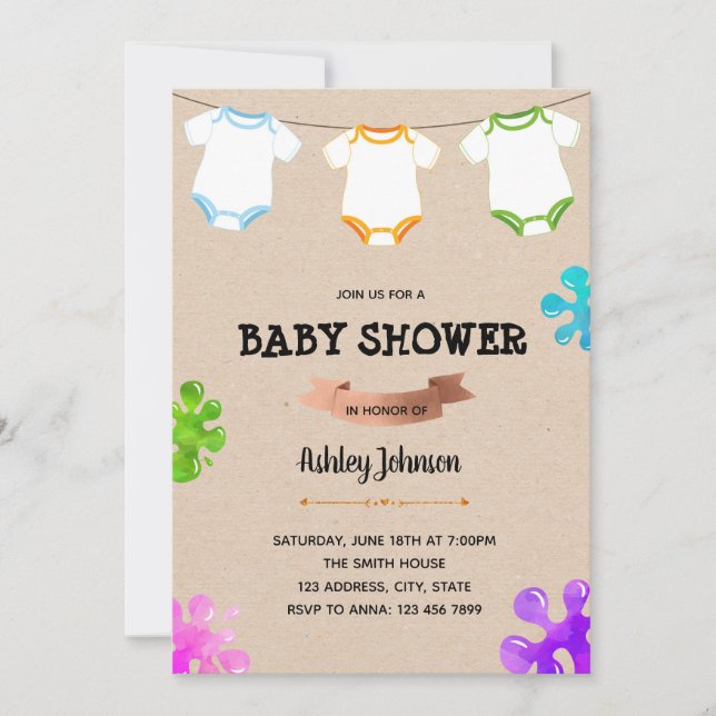 Invitation Baby shower de peinture sur place (Devant)