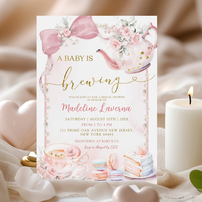 Invitation Baby shower de perle rose Floral Bow Coquette (Créateur téléchargé)