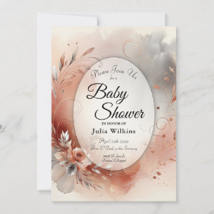 Invitation Baby shower de pétales et de perles d'argent
