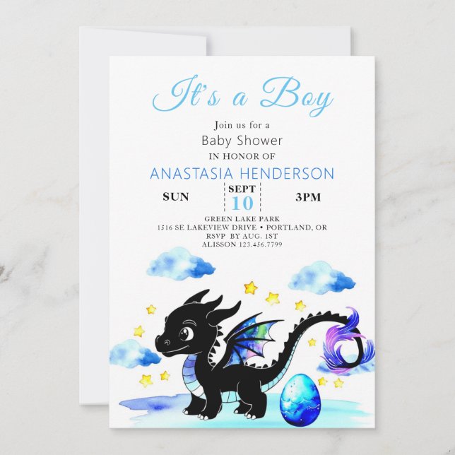 Invitation Baby shower de petit dragon Egg Boy (Devant)