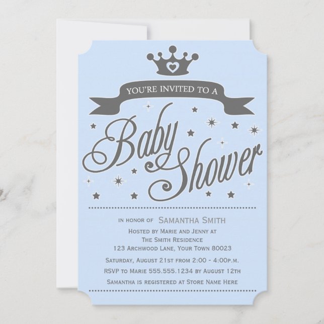 Invitation Baby shower de Petit Prince Bleu et Gri (Devant)
