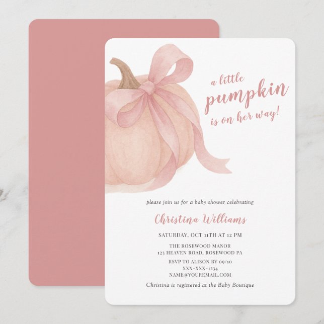 Invitation Baby shower de petite Citrouille automnale fille (Devant / Derrière)