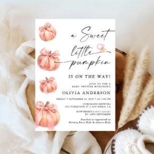 Invitation Baby shower de petite fille Citrouille rose Bow