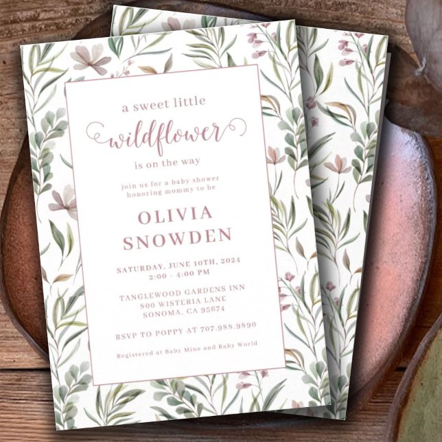 Invitation Baby shower de petite fille Fleur sauvage (Créateur téléchargé)