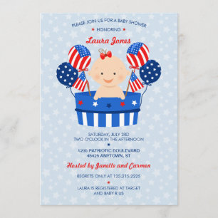 Invitation Baby shower de petite fille patriotique 4 juillet 