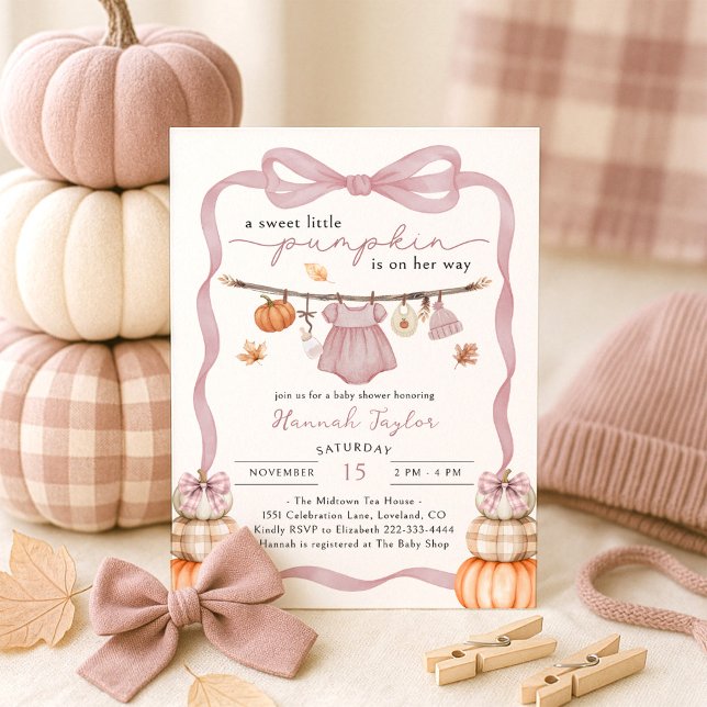 Invitation Baby shower de petite fille rose Citrouille automn (Créateur téléchargé)
