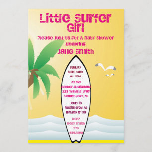Invitation Baby shower de petite fille surfer