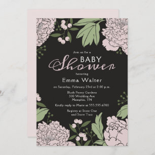 Invitation Baby shower de pignons noirs et roses