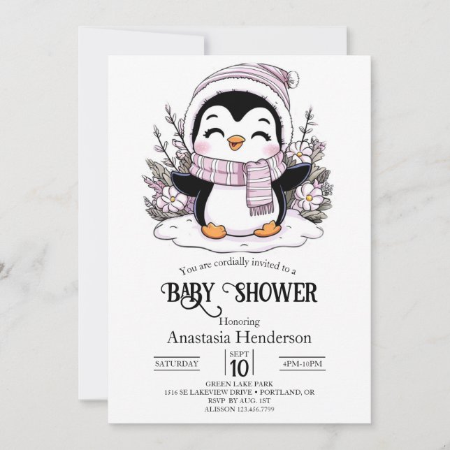 Invitation Baby shower de pingouin à neige pour enfants (Devant)