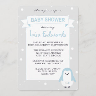 Invitation Baby shower de pingouin bleu bébé
