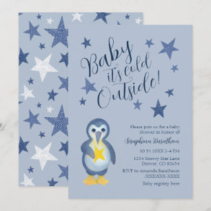 Invitation Baby shower de pingouin d'hiver Blue Stars