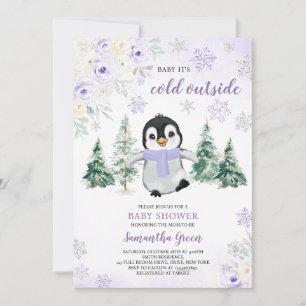 Invitation Baby shower de pingouin d'hiver violet