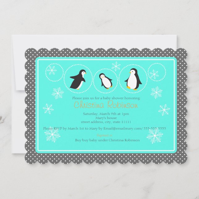 Invitation baby shower de pingouin mignon (Devant)