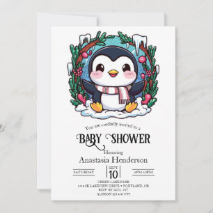 Invitation Baby shower de pingouin mou enchanté