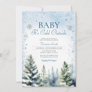 Invitation Baby shower de pins bleus d'hiver Snowflakes