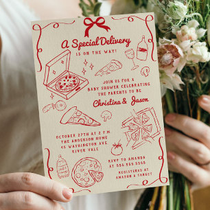 Invitation Baby shower de pizza à main