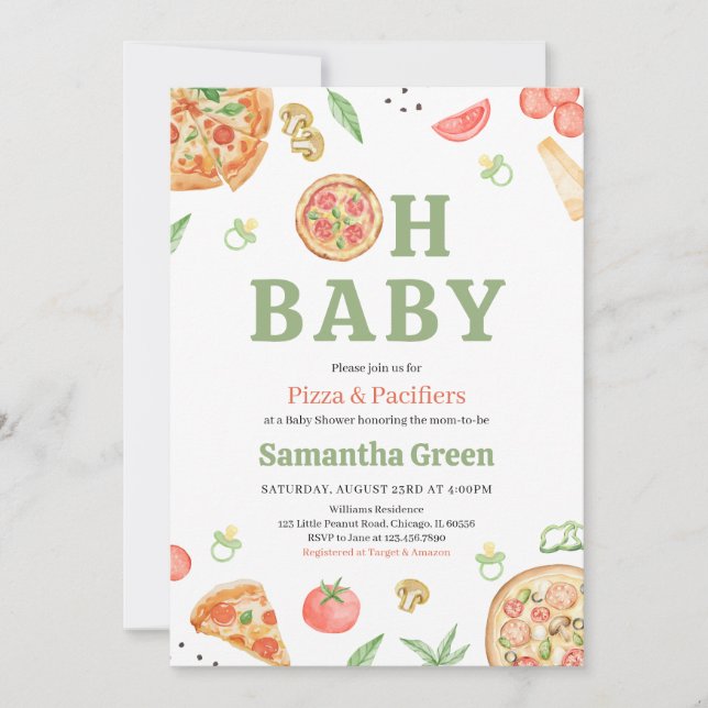 Invitation Baby shower de pizza et de Pacificateurs (Devant)