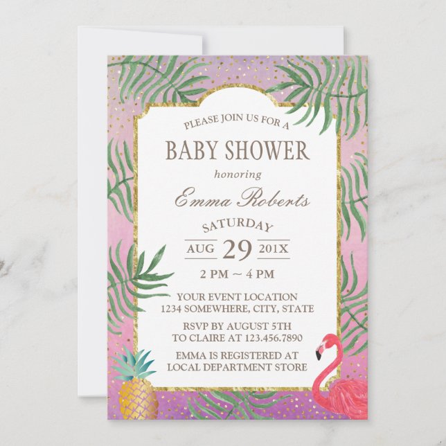 Invitation Baby shower de plage d'aquarelle à ananas tropical (Devant)