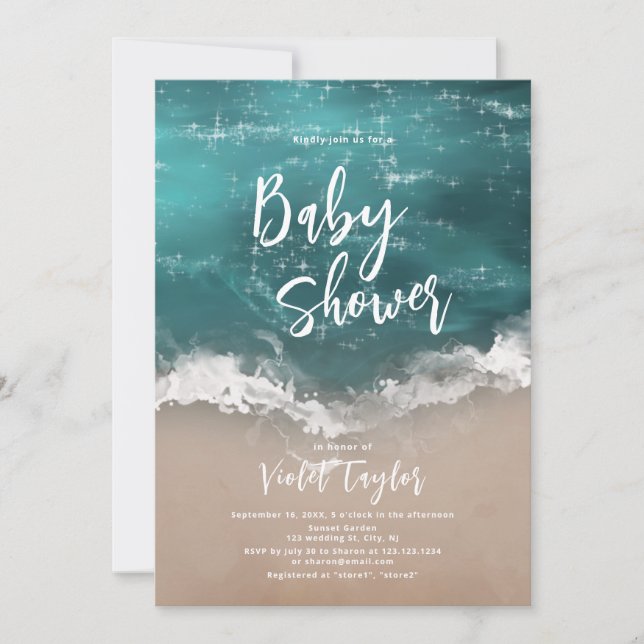 Invitation Baby shower de plage de l'océan moody Abstrait (Devant)