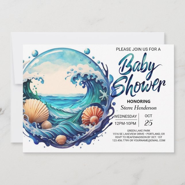 Invitation Baby shower de plage de marée (Devant)
