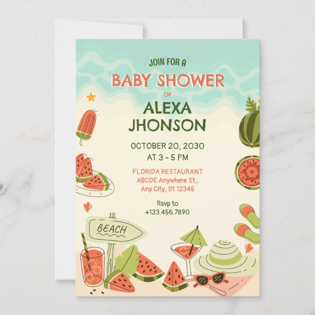 Invitation Baby shower de plage d'été Watermelon (Devant)