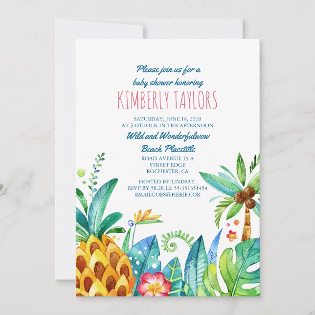 Invitation Baby shower de plage Palmiers à ananas tropicaux (Devant)