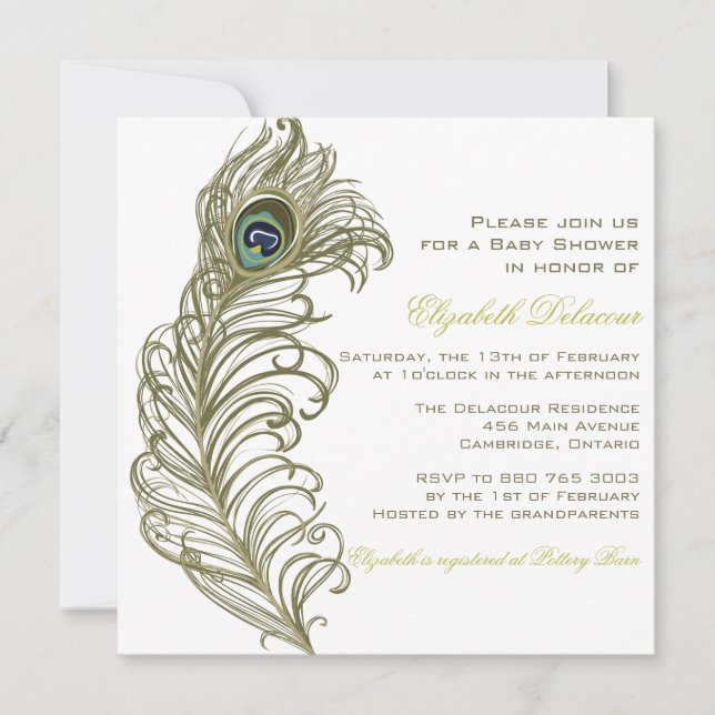 Invitation Baby shower de plume de Peacock Whimsic (Devant)