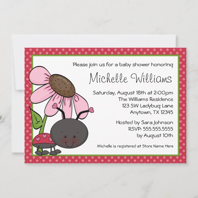Invitation Baby shower de point Ladybug Daisy Polka (Devant)
