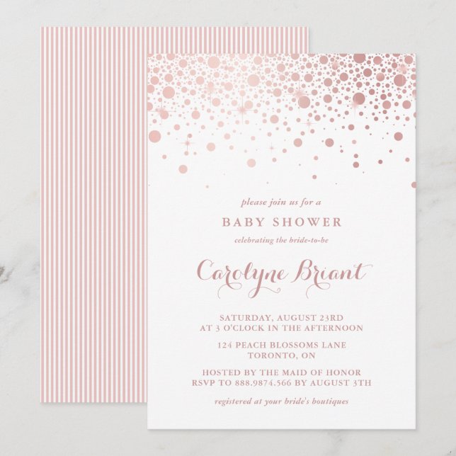 Invitation Baby shower de points Confetti Gold Rose Faux (Devant / Derrière)