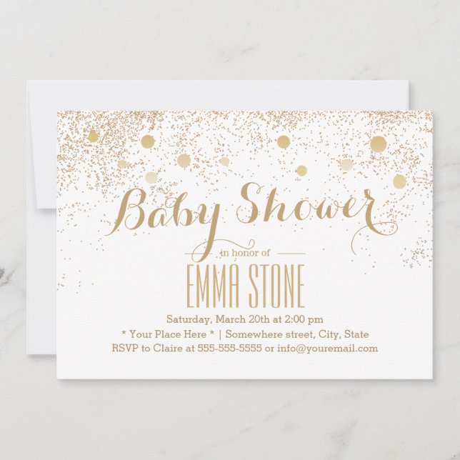 Invitation Baby shower de points Confetti Or Moderne (Devant)