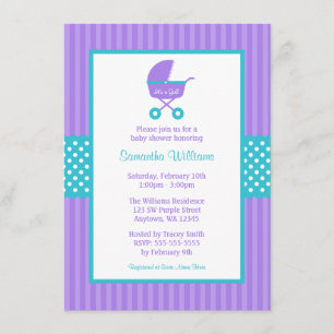 Invitation Baby shower de points rayés de transport Turquoise