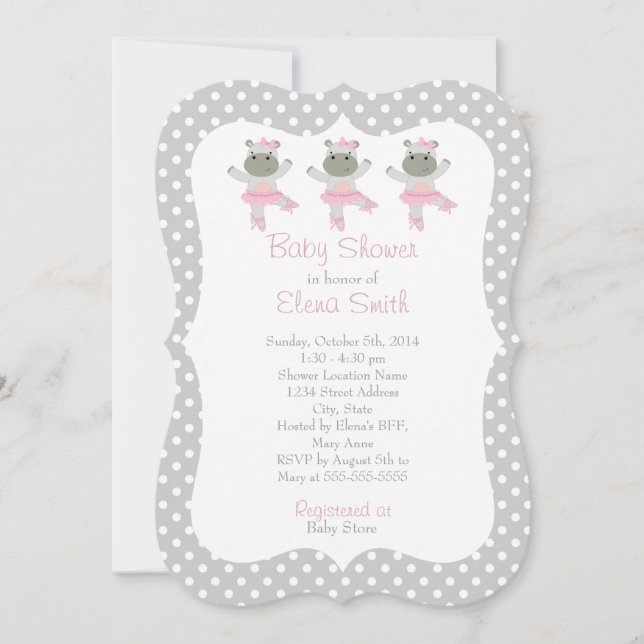 Invitation Baby shower de points Safari Ballerina Grey Polka (Devant)