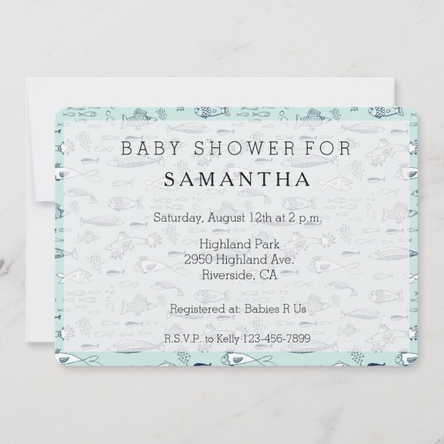 Invitation Baby shower de poisson bleu marine (Devant)