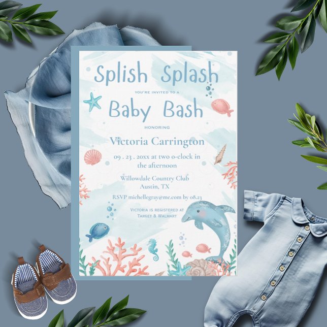 Invitation Baby shower de poisson de l'océan Bassin de Splish (Créateur téléchargé)