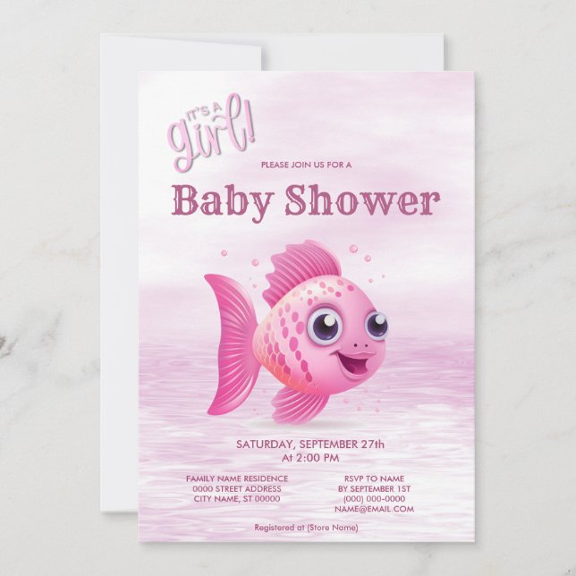 Invitation Baby shower de poisson rose (Devant)
