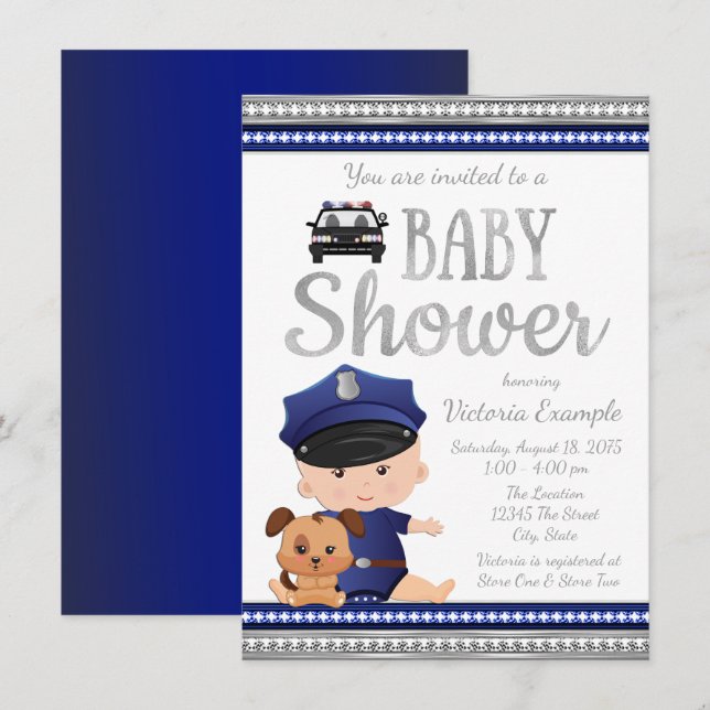 Invitation Baby shower de police mignonne (Devant / Derrière)
