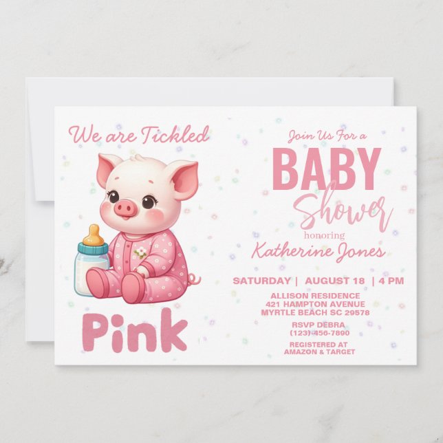 Invitation Baby shower de porc ferme fille rose (Devant)