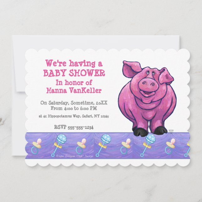 Invitation Baby shower de porc mignon (Devant)