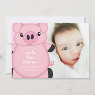 Invitation Baby shower de porc rose