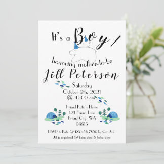 Invitation Baby shower de pouffin et d'ours polair