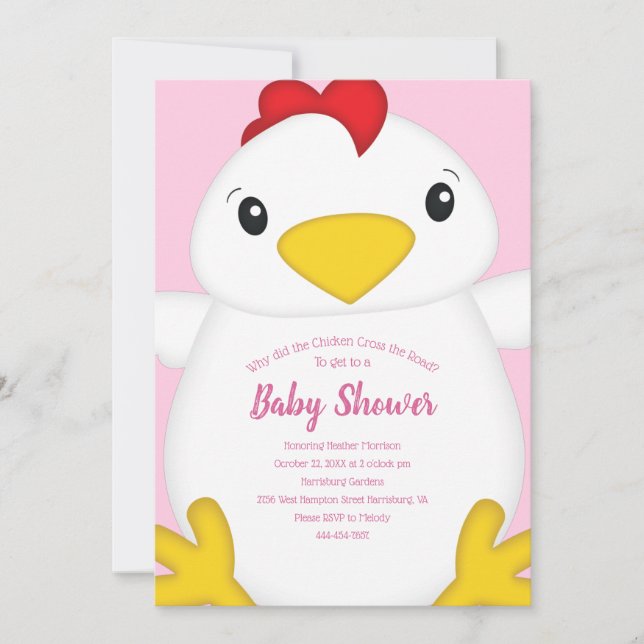 Invitation Baby shower de poulet rose (Devant)