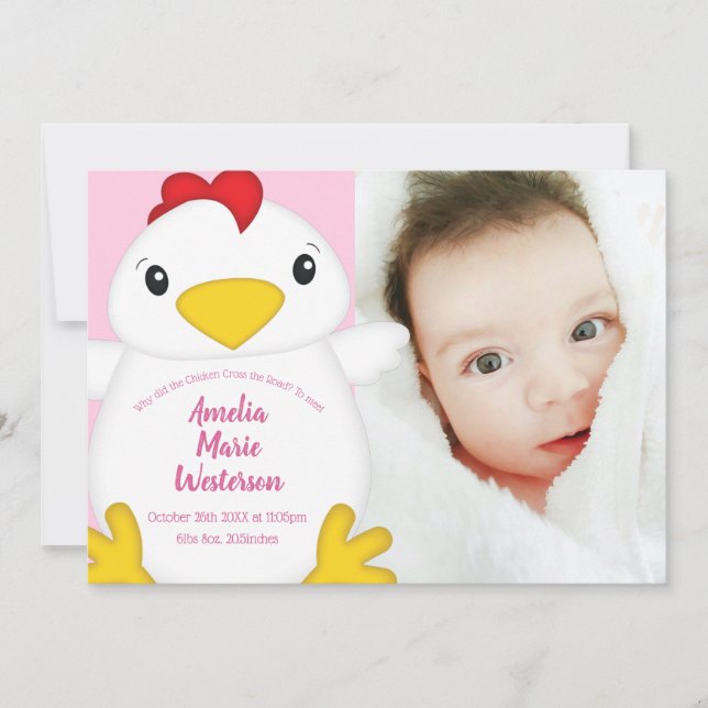 Invitation Baby shower de poulet rose (Devant)
